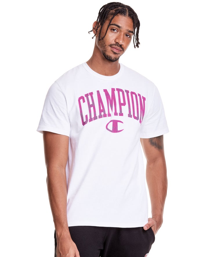 Champion Mens T-Shirt NZ - Heritage Galaxy Dye Arch Logo White ( 0528-INYUR )